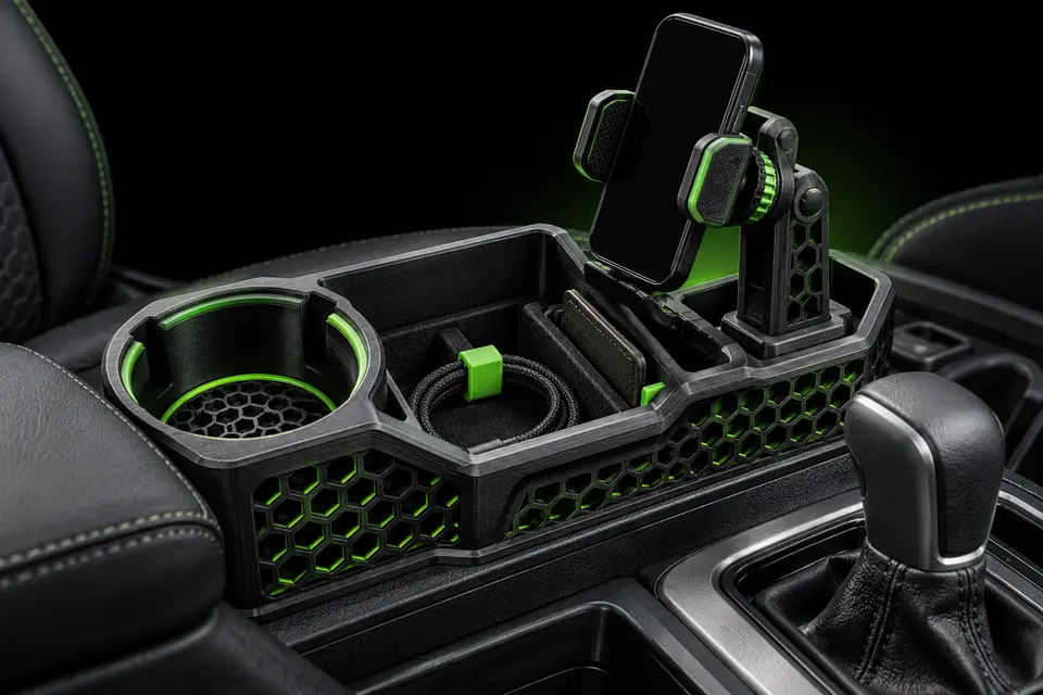 Custom 3D-printed automotive console organizer
