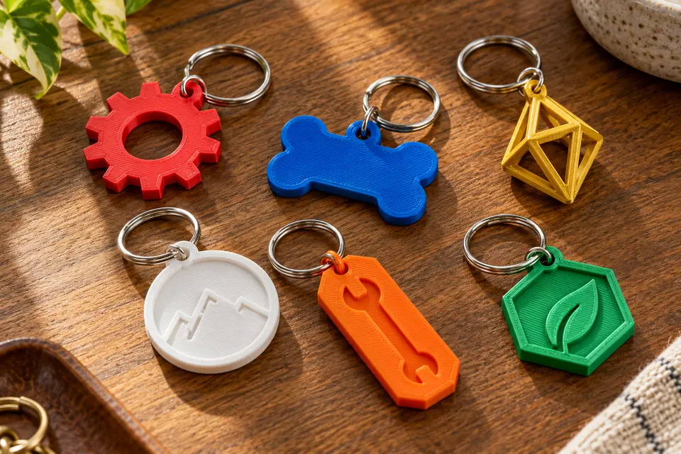 Detailed 3D-printed keychains and tags