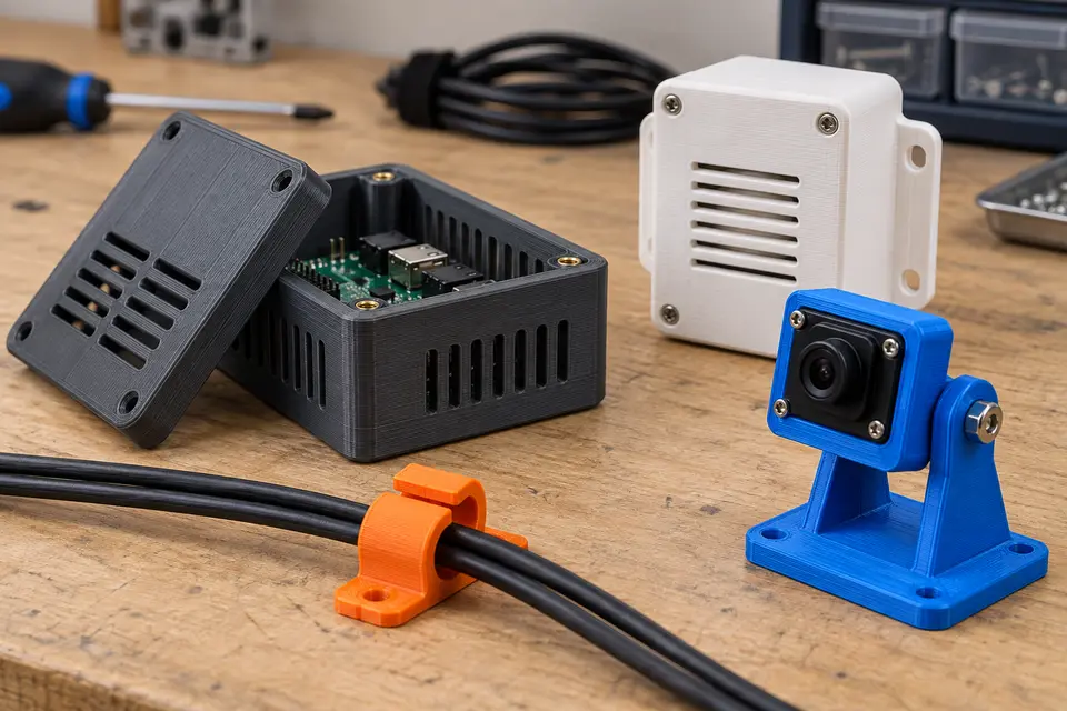 Custom 3D-printed mounts and electronics enclosures